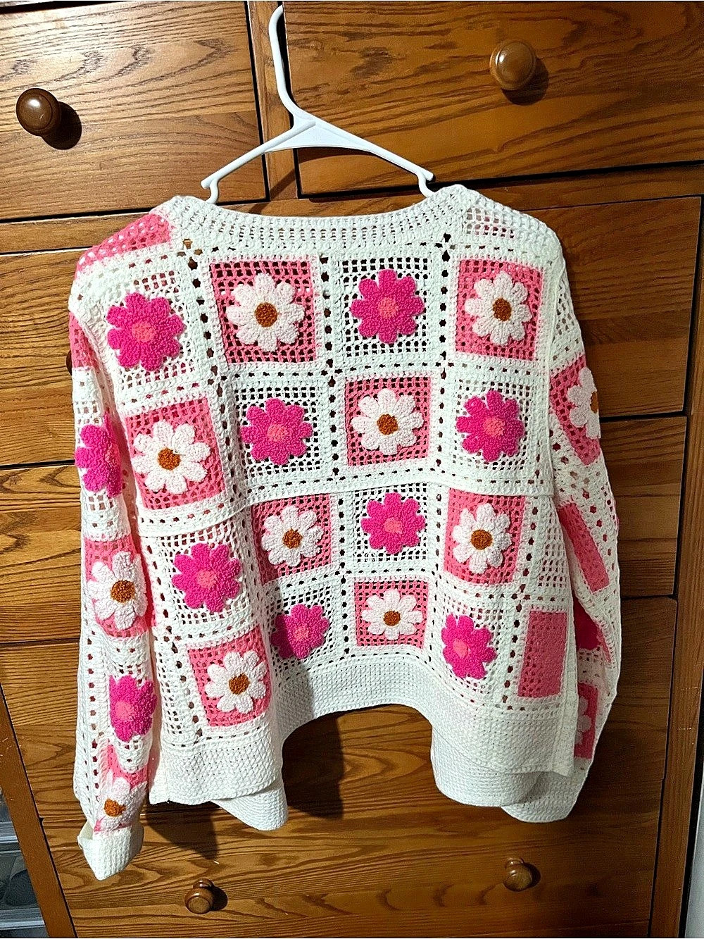 Floral Crochet Cardigan in White & Pink Like New - Picture 2 of 2